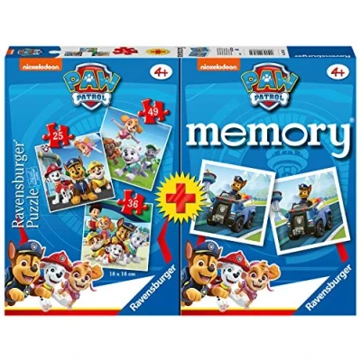 Image of Ravensburger 20823 4 Multipack Memory and Puzzle Paw Patrol, Game for Children, Recommended Age 4+