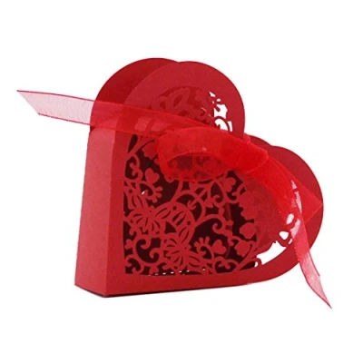 Image of Pack of 20 Heart Shaped Paper Gift/Sweet Box for Wedding Party/Favour red