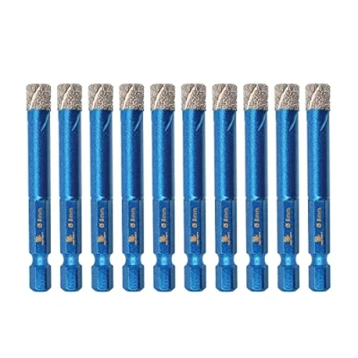 Image of Diamond Drill Bit 8mm,BRSCHNITT 10pcs 5/16 Inch Hole Saw for Porcelain Tile Ceramic Stone Granite Marble,Hex Shank Dry Drilling Core Set