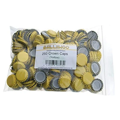 Image of BALLIIHOO Pack of 250 Crown Bottle Caps Yellow