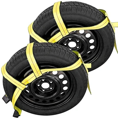 Image of Robbor Tow Dolly Basket Straps with Flat Hook Over the Wheel Tie Down Bonnet Net for Small to Medium Size Tires 14 17&quot; 2 Pack