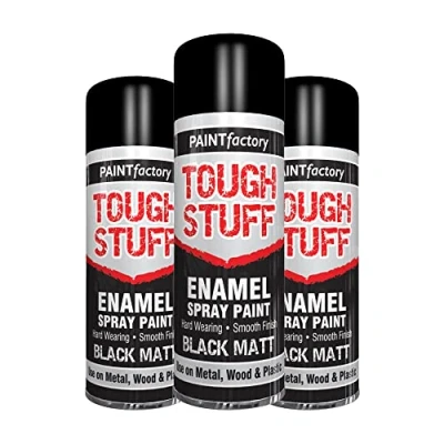 Image of Classic Signature 3 x Enamel Black Matt Spray Paint 400ml Tough Stuff Hard Wearing Smooth Aerosol for Metal Wood and Plastic