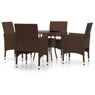 Image of vidaXL 5 Piece Garden Bistro Set Poly Rattan and Tempered Glass Brown