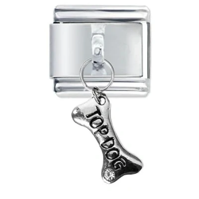 Image of Quiges 9mm Italian Style Charm Link Module Stainless Steel Top Dog Bone Hanger for Bracelets