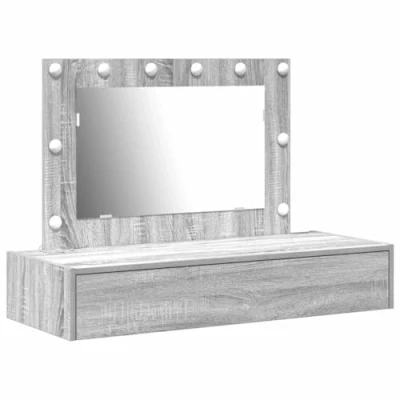 Image of vidaXL Wall Hanging Dressing Table with LED Lights Grey Sonoma