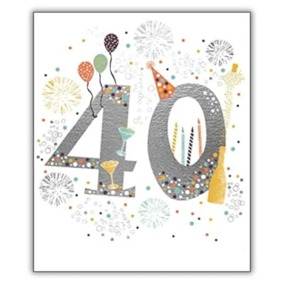 Image of Male/Female 40th Birthday Card from Woodmansterne Age 40 Fireworks &amp; Champagne Foil Finish,multi,192 x 164mm