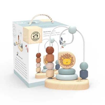 Image of SPEEDY MONKEY Lion Theme Bead Maze Baby Toys Soft Coloured Beads Encourages Dexterity &amp; Hand Eye Coordination 1 Year Old Boy Girl Gifts FSC Certified Wood Non Toxic Paint