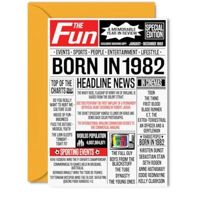 Image of 42nd Birthday Cards for Women Men Born In 1982 Newspaper Happy 42 Card Dad Mum Aunt Uncle Vintage Retro Back 1982, 5x7 Inch Forty Two Second Bday Greeting