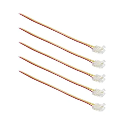Image of G.W.S® Solderless 1 End Wire Connectors, for 10mm Wide 3 Pin CCT/Pixel LED COB Strip Lights, Pack of 5