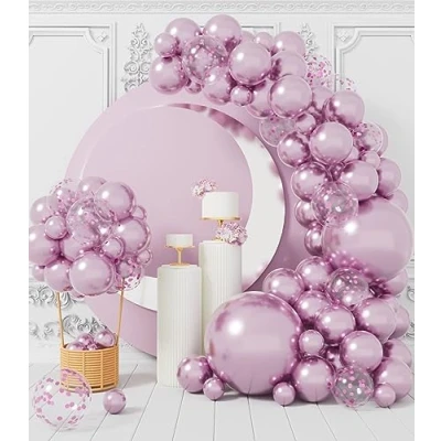 Image of Metallic Lilac Balloon Arch Kit: 100 Pcs Lavender Party Balloons Garland Kit with Confetti Latex Ribbons for Birthday Baby Shower Gender Reveal Valentine&#039;s Day Wedding Decoration