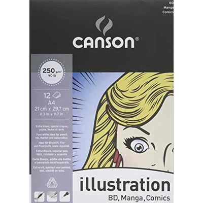 Image of Canson Illustation 250gsm Drawing Paper, high White Smooth Texture, A4 pad Including 12 Sheets