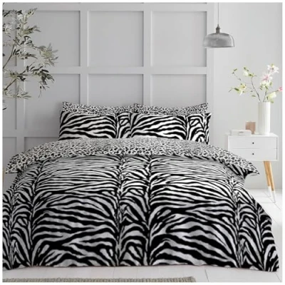 Image of GC GAVENO CAVAILIA Animal Double Duvet Cover Sets Soft Reversible Zebra Skin Printed Quilt Bed Bedding Set With Pillow Covers White/Black