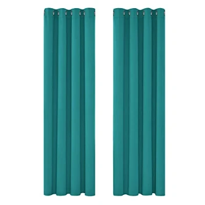 Image of Deconovo Super Soft Solid Thermal Insulated Eyelet Bedroom Blackout Curtains for Girls 46 x 90 Inch Turquoise 1 Pair