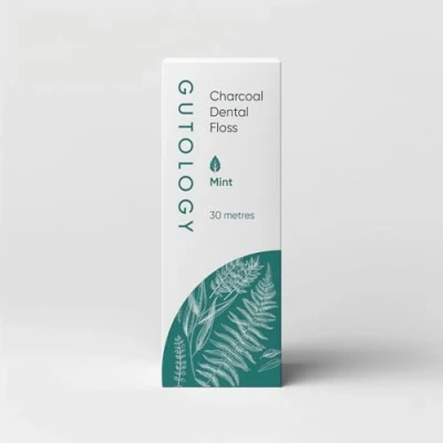 Image of Gutology Natural Bamboo Floss (30m) Charcoal Tooth with Candle Tree Wax &amp; Mint Oil Plant Based Dental for Stain Removal, Free of Synthetic Fragrances Ingredients
