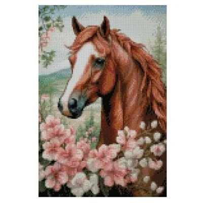 Image of Horse and Flowers, Counted Cross Stitch Kits, 14ct Cotton, 100x150 17x26 cm Cotton Kits