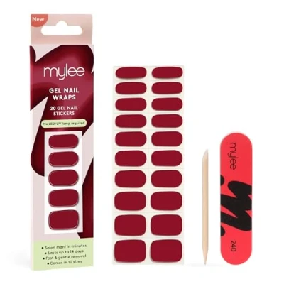 Image of Mylee Gel Nail Wraps [As Red As It Gets] 10 Pre Cured Stickers for Instant Mani No Lamp Needed, Chip Resistant, Glossy Finish, Lasts Up to 14 Days Easy Apply, Vegan &amp; Cruelty Free
