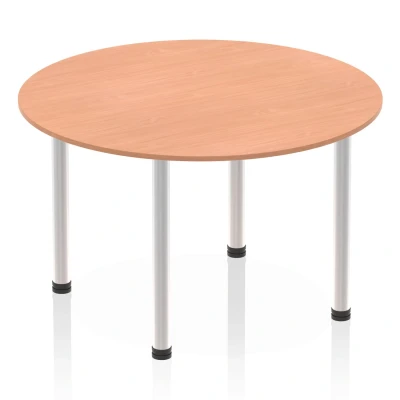 Image of Impulse 1200mm Round Table Beech Top Brushed Aluminium Post Leg