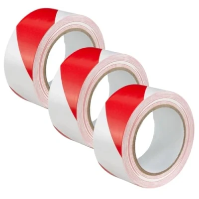 Image of GTSE Hazard Tape Red and White, 50mm (2&quot;) x 33m, Strong Adhesive Warning/Caution Tape, Floor Marking 3 Rolls