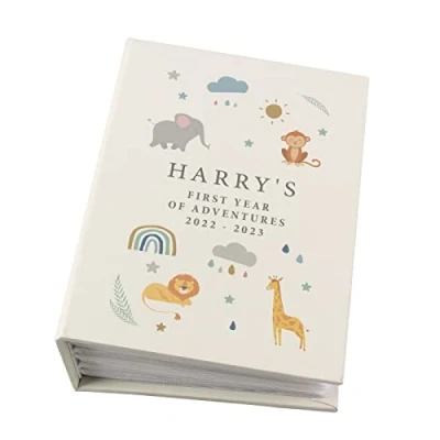 Image of Personalised Baby Album. Safari Animals. 6x4 Picture Holds 100 photos. New baby, toddler keepsake