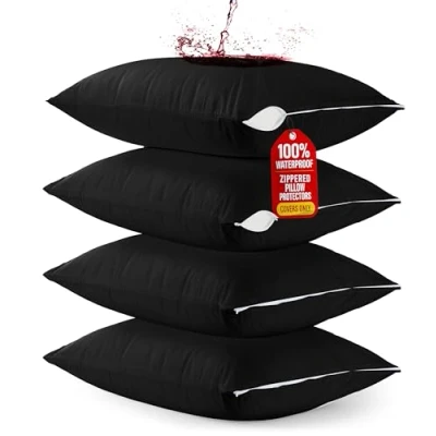Image of Utopia Bedding Waterproof Pillow Protectors Zippered (4 Pack, Black) Standard Size, Bed Bug Proof Pillowcases, Encasement Covers 20 x 26 Inches