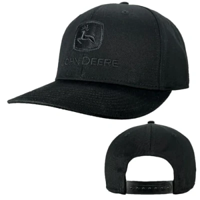 Image of John Deere Solid Black 6 Panel Adjustable Snapback Hat with Embroidered Logo