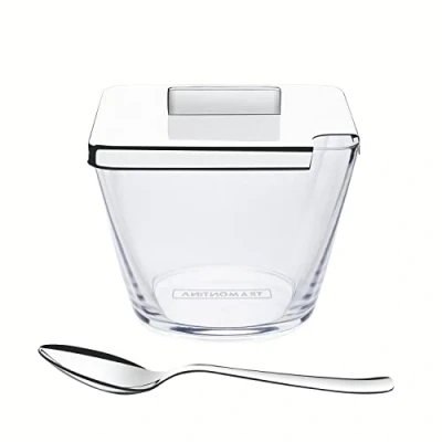 Image of Tramontina 64780500 Quadrata Sugar Bowl with Spoon, Stainless Steel lid, Dishwasher Safe, 18/10 Acrylic