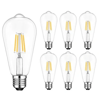 Image of Lulianroundtrip 4W E27 Dimmable LED, 6 Pack, Filament Candle Light Bulb, 2700K Warm White, 400LM, ST64, 40W Incandescent Equivalent