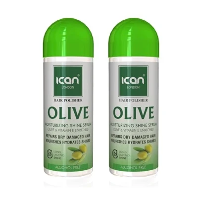 Image of Ican London Hair Polisher Olive Moisturizing Shine Serum, 2 x 207ml, Alcohol Free