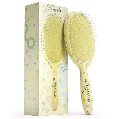 Image of Framar No More Tangles Hairbrush Detangle Hair Brush For Women, Men &amp; Children, Detangler Brush, Wet Curly Floral Yellow
