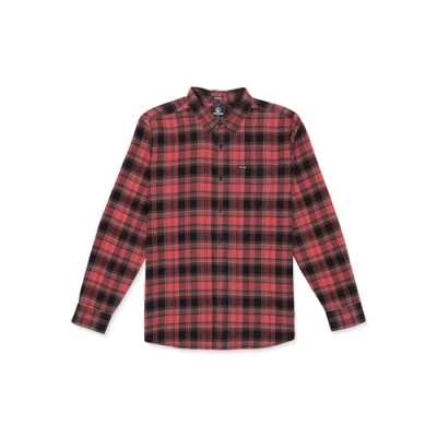 Image of Volcom Men&#039;s Caden Plaid Long Sleeve Flannel Shirt, Cranberry 424, XXL