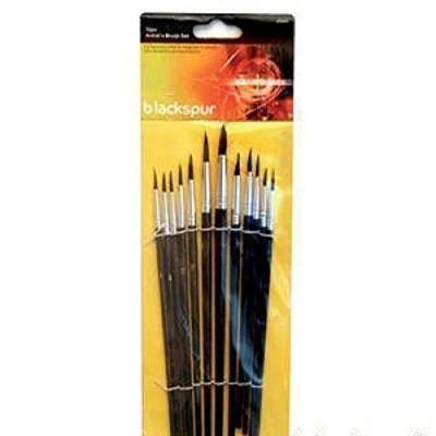 Image of 12pc Black Wooden Artist&#039;s Paint Brush Set By Blackspur