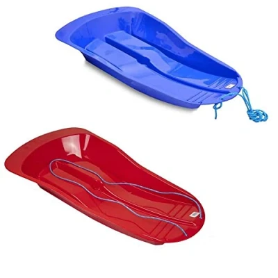 Image of BARGAINGALORE KIDS ADULTS LARGE HEAVY DUTY SNOW SLEDGE DELTA SLEIGH ROPE PLASTIC SKI XMAS NEW (1 X RED)