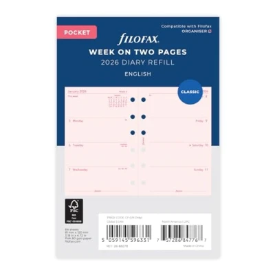 Image of Filofax Pocket week on two pages pink English 2026 diary 26 68278