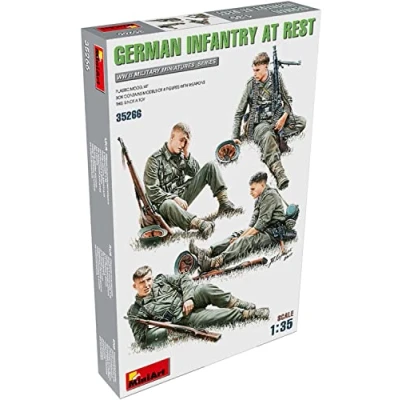 Image of MiniArt 35266 1:35 Figures German Infantry Soldiers at Rest (4) Faithful Replica Model Building, Plastic Kit, Crafts, Hobby, Gluing, Assembly, Unpainted