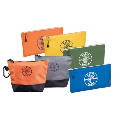 Image of Klein Tools 80056 Tool Bag Storage Kit with Zipper Stand Up Pouch and Canvas Pouch, in Assorted Colors, 6 Piece
