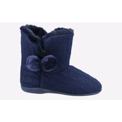 Image of Fleet &amp; Foster Apple Knitted Bootie Slippers Womens Navy Size UK 4