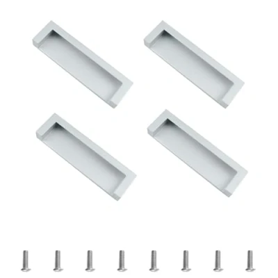 Image of MOROBOR Tatami Hidden Door Handles, 4pcs Embedded Handle, Recessed Finger Pulls with Concealed Screws for Cabinet Wardrobe Drawer(Silver)