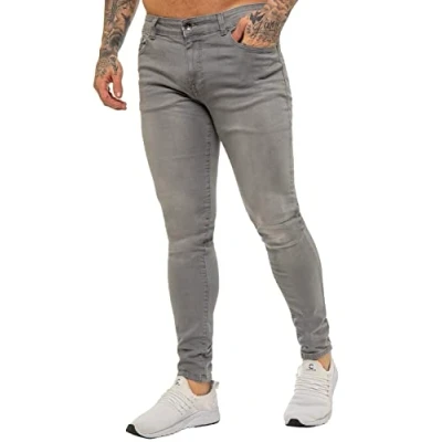 Image of BRAND KRUZE Designer Mens Jeans KZ106 Skinny Slim Fit Casual Super Stretch Denim Trousers Pants Grey 42 S