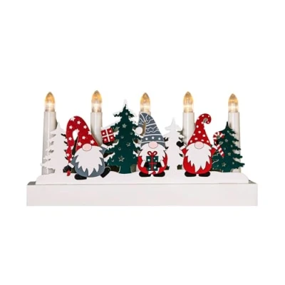 Image of Samuel ALEXANDER 28cm Battery Operated Light up White Wooden Christmas Candle Bridge with Gonk Scene and 5 LEDs