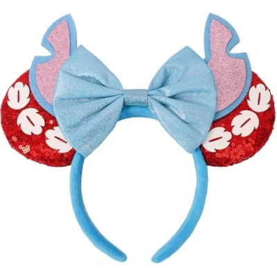 Image of UNKJIN Mouse Ears Headband, Sequin Headband with Bow, Thick and Comfortable Hair Accessories for Party Decoration Cosplay Costume (ST Red)