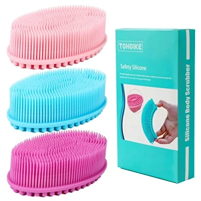 Image of TDHDIKE Silicone Body Scrubber Loofah Set of 3 Soft Exfoliating Bath Shower Brush for Sensitive Kids Women Men All Kinds Skin
