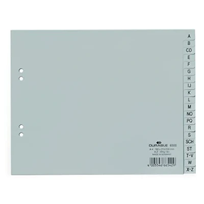 Image of Durable 650010 A Z Polypropylene (PP) Index A4 Partially Covering 215/230 x 180 mm, 20 Sheets, Pack of