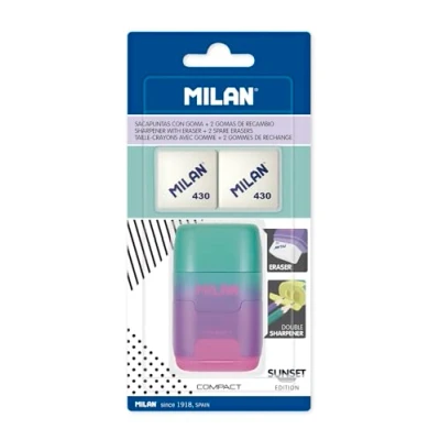 Image of MILAN Blister Pack Sunset Purple Compact Sharpener + 2 Replacement Erasers, BYM10451
