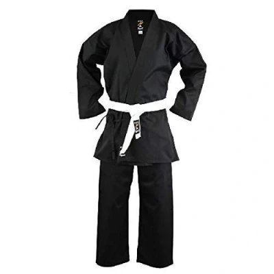 Image of Playwell Karate Black 100% Cotton Medium Weight 8oz Uniform (Free White Belt) NEW (5/180cm)