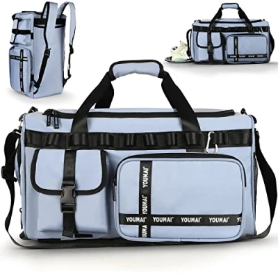 Image of Gym Bag, 2 in 1 Travel Bag Backpack Overnight Bags, 45L Portable Lightweight Waterproof Luggage Hand Carry for Weekender Sports, Gym, Vacation Weekend Men Women (Blue)