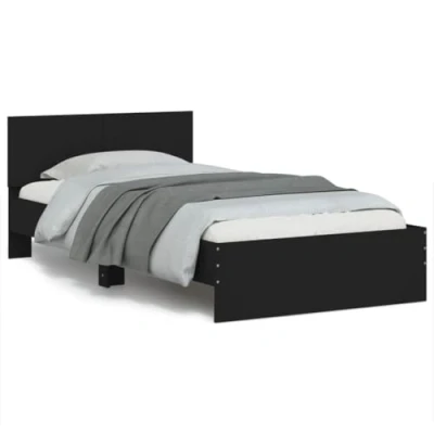 Image of vidaXL Engineered Wood Bed Frame with Headboard Black, 203x104x70 cm, Plywood Slats, for 100x200 cm Mattress