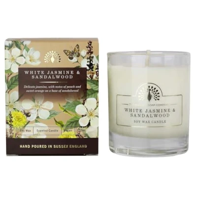 Image of The English Soap Company Signature Scented Candle, Hand Poured Soy Wax Candle with 35 Hour Burn Time, White Jasmine and Sandalwood 170mls