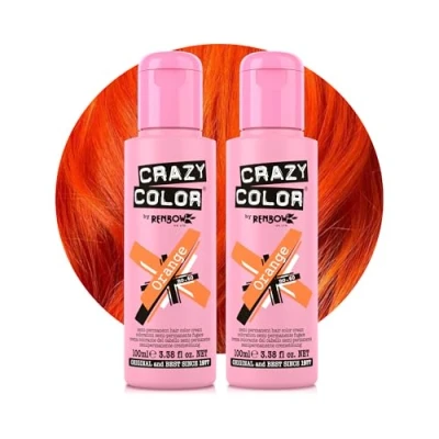 Image of Crazy Color Vibrant Orange Semi Permanent Duo Hair Dye. Highly Pigmented Copper Conditioning &amp; Oil Nourishing Vegan Formula No Bleach or Ammonia 200ml