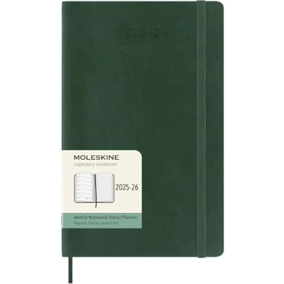 Image of Moleskine Weekly Planner 2025 2026, 18 Month with Note Space, Soft Cover and Elastic Closure, Large 13 x 21 cm, Myrtle Green Color