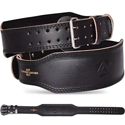 Image of AQF Cow Hide Leather Belt 4&quot; Weight Lifting Back Support Training Fitness Exercise Bodybuilding (Large)
